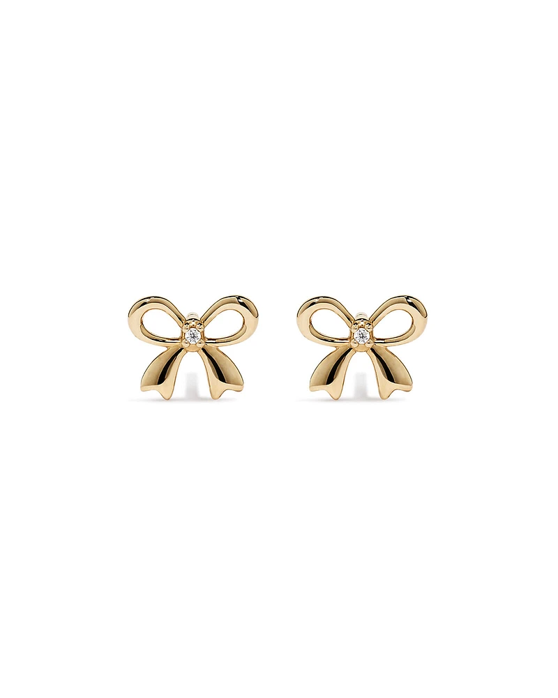 Cubic Zirconia Bow Stud Earrings in 10kt Yellow Gold