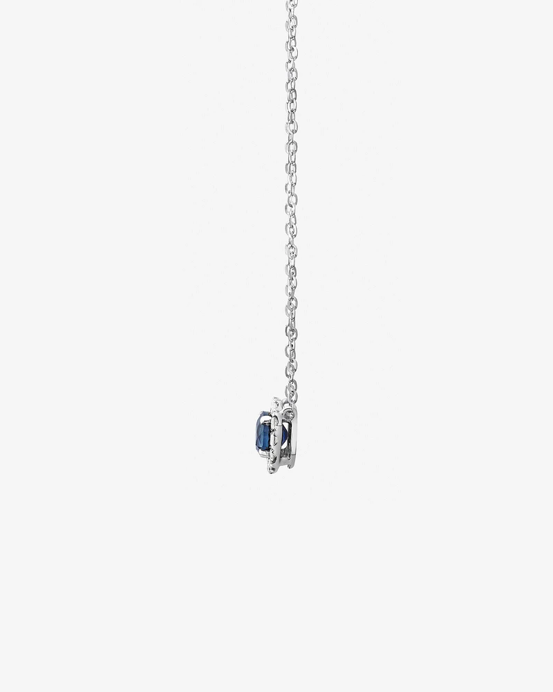 Halo Pendant with Sapphire & 0.14 Carat TW of Diamonds in 10kt White Gold