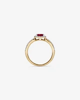 Round Cut Red Created Ruby and Lab-Grown Diamond Halo Ring in 10kt Yellow Gold and Rhodium