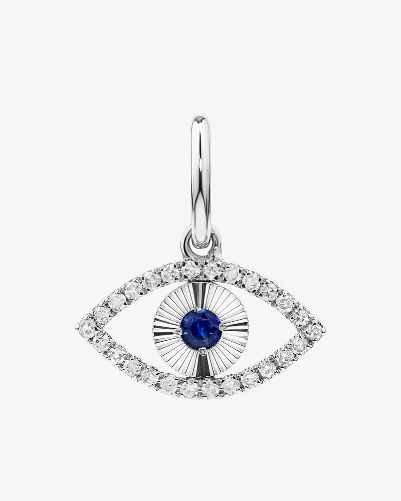 Diamond and Sapphire Evil Eye Pendant in 10kt White Gold