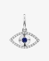 Diamond and Sapphire Evil Eye Pendant in 10kt White Gold