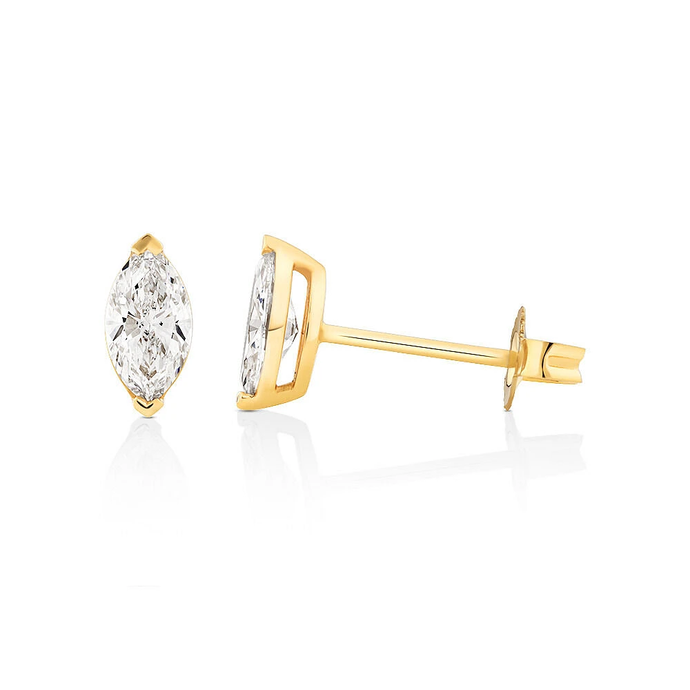 0.60 Carat TW Marquise Cut Solitaire Laboratory-Grown Diamond Stud Earrings in 10kt Yellow Gold