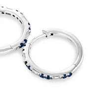 Sapphire & Diamond Dot Dash Hoop Earrings with 0.14 Carat TW in 10kt White Gold