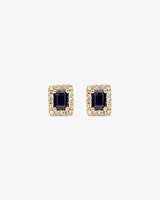 Emerald Cut Blue Sapphire Gemstone and 0.10 Carat TW Diamond Halo Stud Earrings in 10kt Yellow Gold