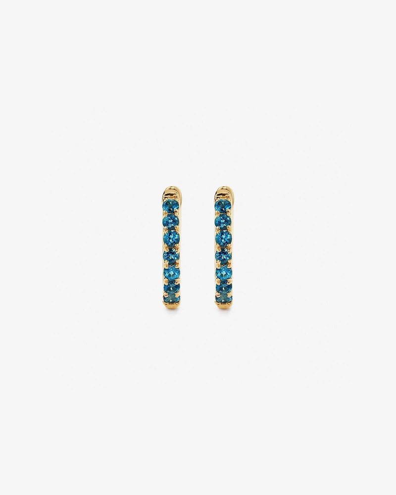 London Blue Topaz Huggie Hoop Earrings in 10kt Yellow gold