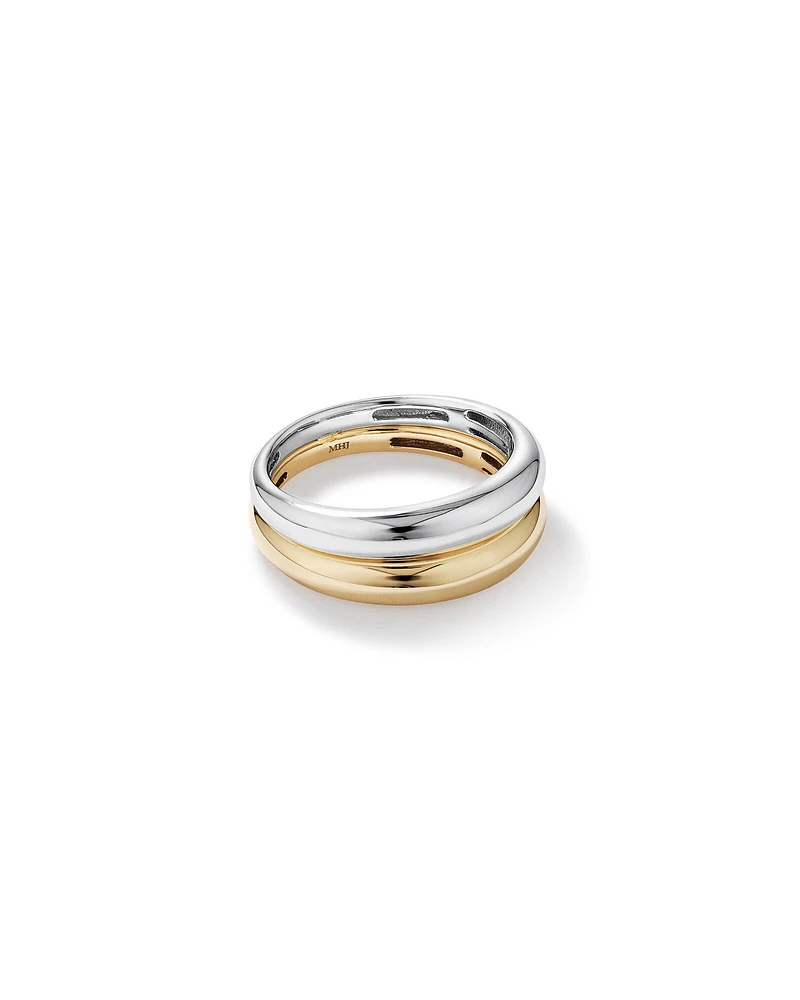 Two-Tone Double Dome Ring Sterling Silver & 10kt Yellow Gold