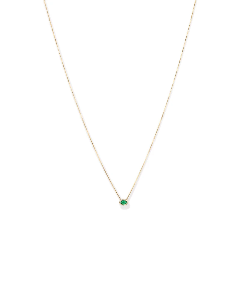 Oval Cut Green Emerald Gemstone and 0.05 Carat TW Diamond Halo Necklace in 10kt Yellow Gold