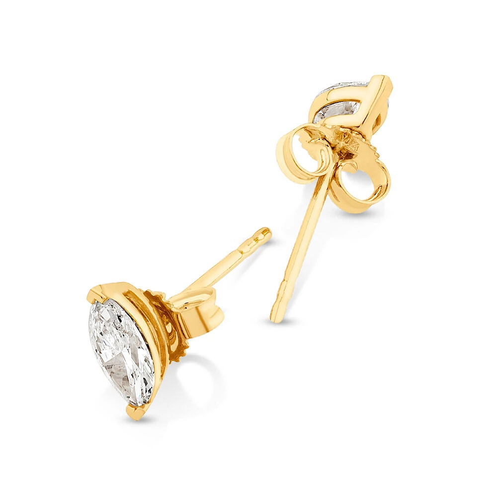 0.60 Carat TW Marquise Cut Solitaire Laboratory-Grown Diamond Stud Earrings in 10kt Yellow Gold