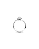 0,75 Carat Poids Total Bague De Fiançailles En Diamant Coupe Ovale Avec Halo Accent Torsadé, En Or Blanc 14 Ct