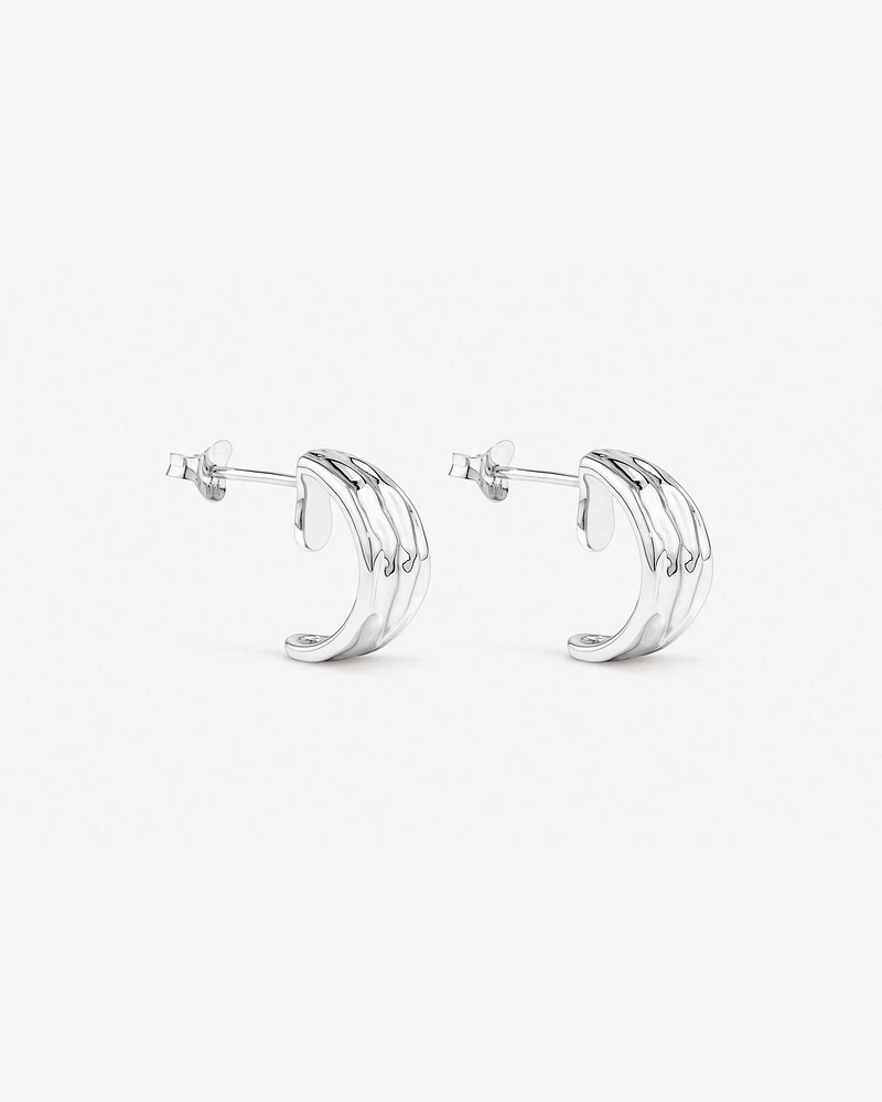 Boucles D'Oreilles Demi-Créoles Bombées Martelées En Argent Sterling