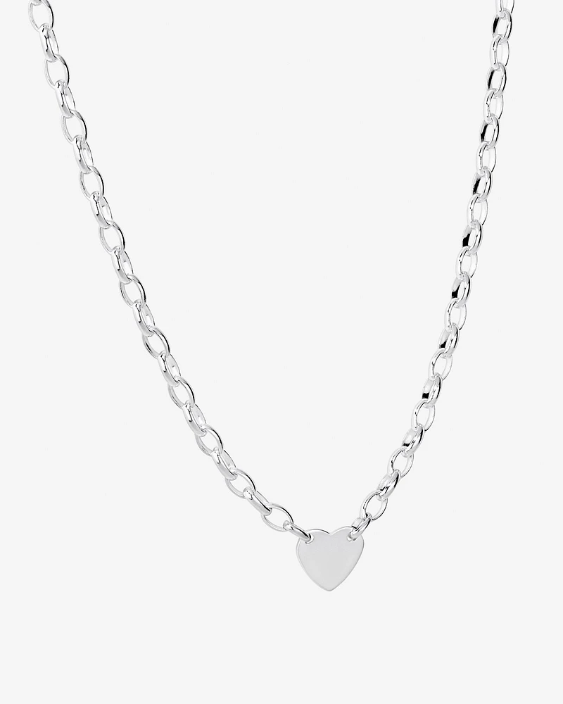 Heart Disc Oval Belcher Necklace in Sterling Silver