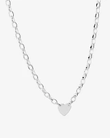 Heart Disc Oval Belcher Necklace in Sterling Silver