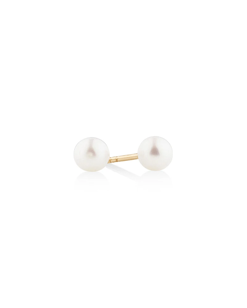 Stud Earrings with 4mm Round Cultured Freshwater Pearl in 10kt Yellow Gold