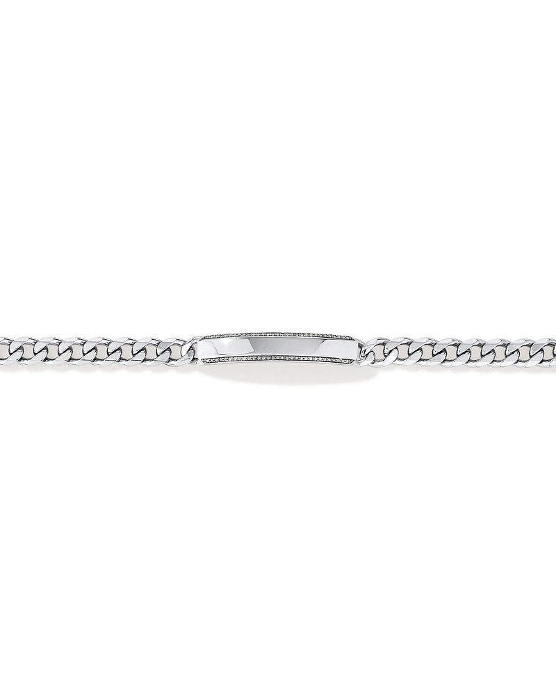 Men's Silver 21CM Curb ID Bracelet with 0.33 Carat TW of Black Diamonds