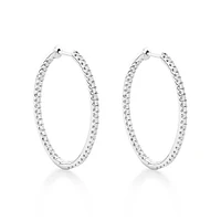 Oval Shape Hoop Earrings with 1.00ct TW of Diamonds in 10kt White Gold