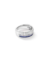 0.46 Carat TW Diamond and Blue Sapphire Gemstone Men's Ring in 10kt White Gold