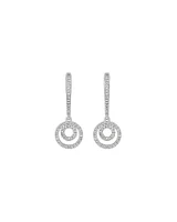 Fine Double Circle Diamond Drop Huggie Earrings in Sterling Silver