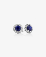 Halo Stud Earrings with Sapphire & 0.28 Carat TW of Diamonds in 10kt White Gold