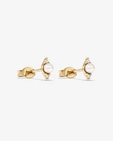 Three Stone Cultured Freshwater Pearl and Diamond Stud Earrings in 10kt Yellow Gold