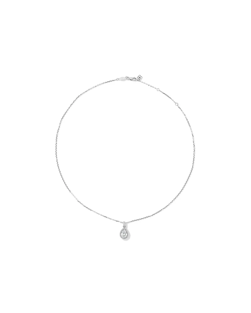 Pear Cubic Zirconia Halo Pendant Necklace in Sterling Silver