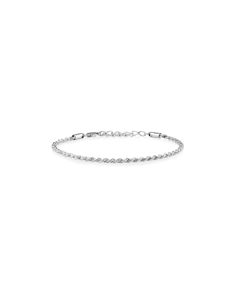 Bracelet à chaîne cordelette en argent sterling de 24 cm de long et de 2,5 à 3 mm de large