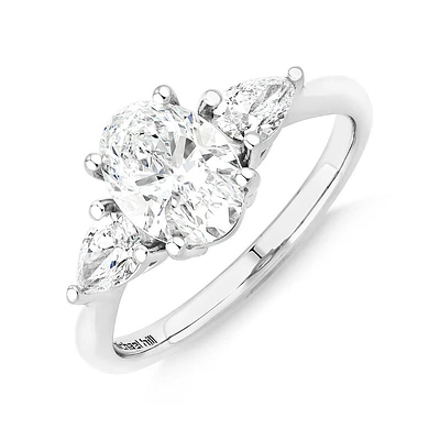 1.65 Carat TW Three Stone Oval and Pear Shaped Laboratory-Grown Diamond Engagement Ring in 14kt White Gold