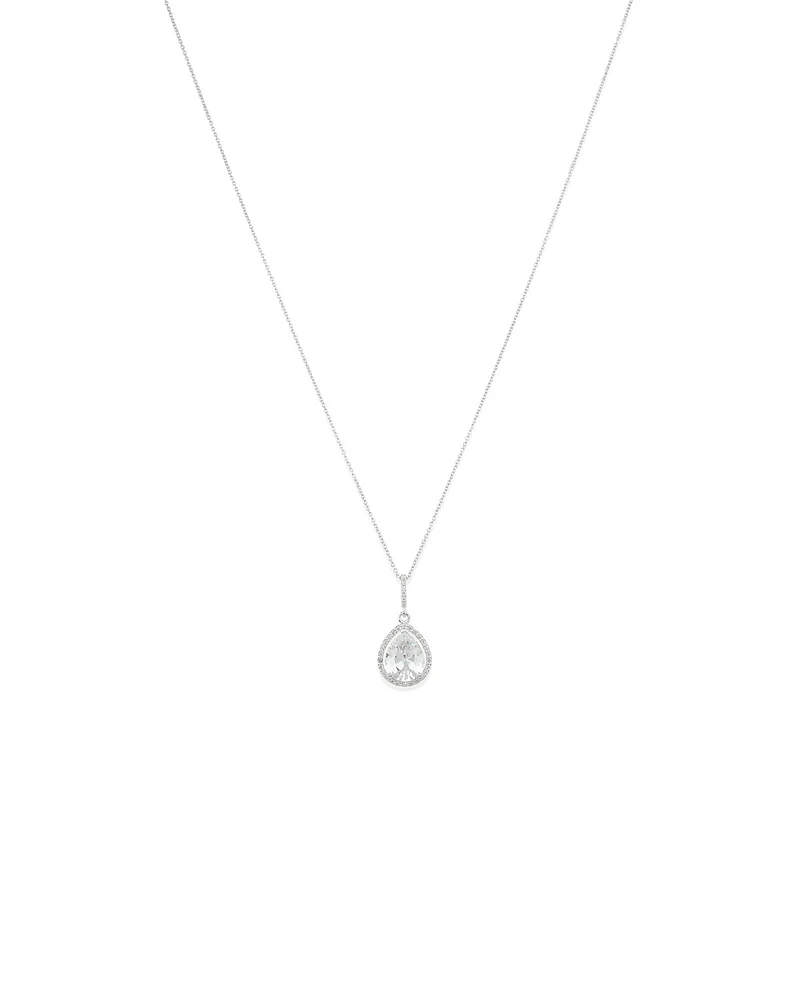 Pear Shape Cubic Zirconia Halo Pendant in Sterling Silver