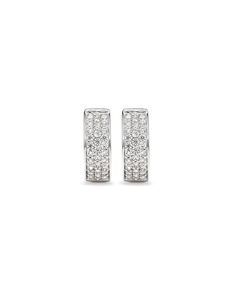 Reversible Huggie Earrings With Cubic Zirconia In Sterling Silver