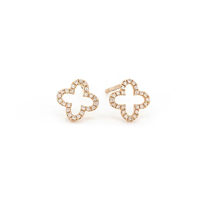 4 Leaf Clover Stud Earrings With Diamonds In 10kt Rose Gold