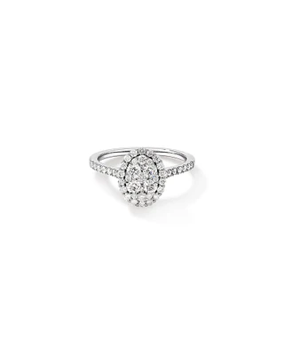 0.86 Carat TW Oval Shaped Cluster Diamond Halo Engagement Ring in 14kt White Gold