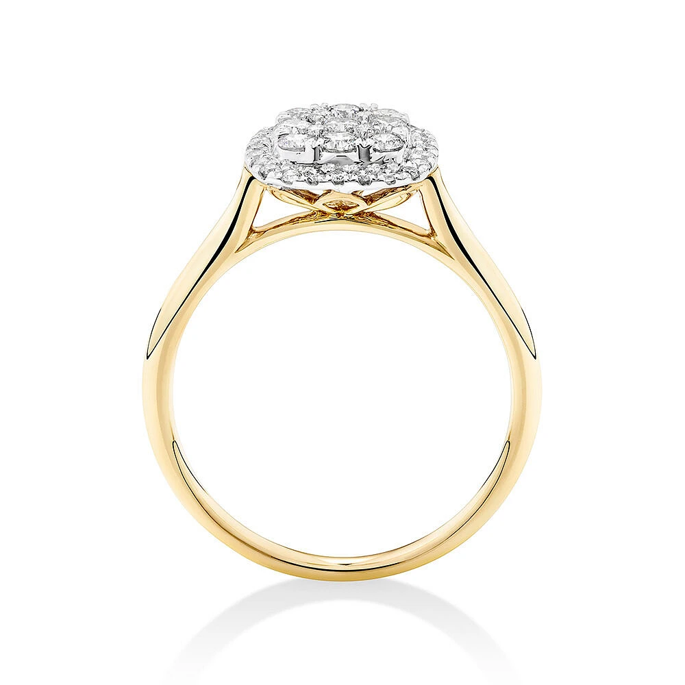 Square Cluster Halo Ring with 0.50kt TW of Diamonds in 10kt Yellow Gold