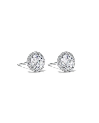 Round Brilliant Cubic Zirconia Halo Stud Earrings in Sterling Silver