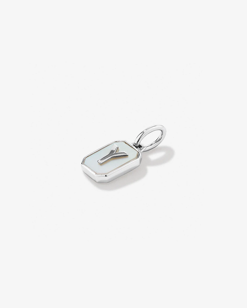 Letter F Mother of Pearl Initial Pendant in Sterling Silver