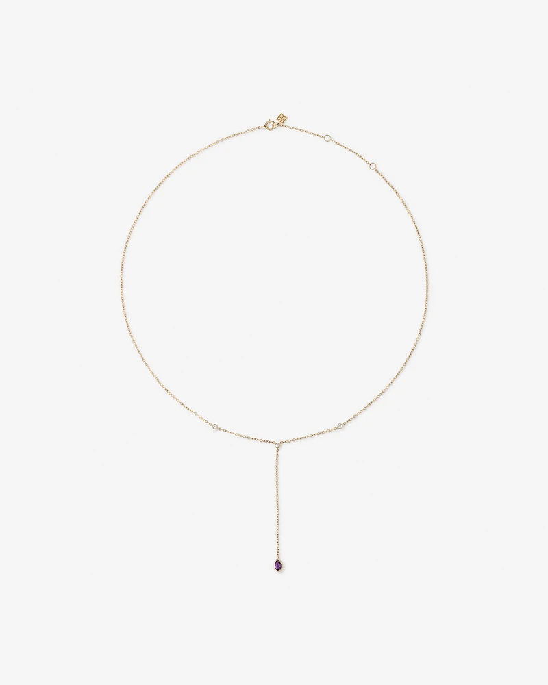 Pear Cut Purple Amethyst Gemstone and Diamond Lariat Necklace in 10kt Yellow Gold