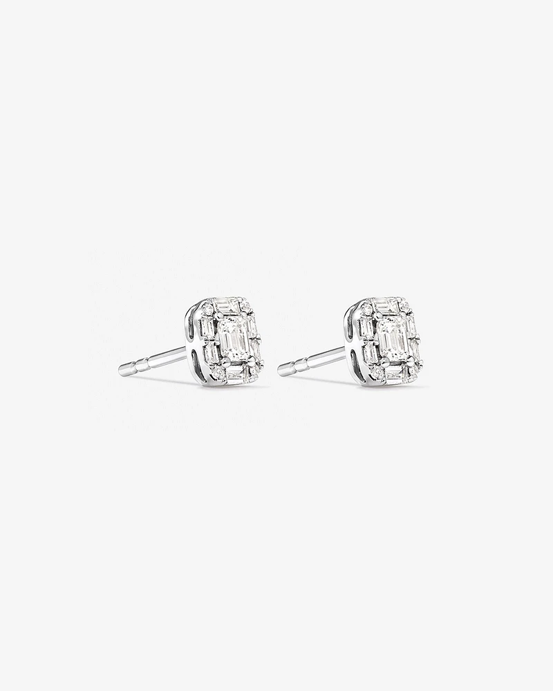 0.31 Carat TW Multistone Emerald Cut Diamond Stud Earrings in 10kt White Gold