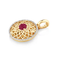 Round Enhancer Pendant with Ruby & 0.20 Carat TW of Diamonds in 10kt Yellow Gold