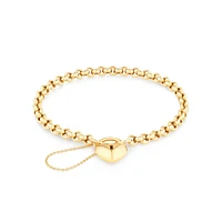 19cm (7.5") 5mm-5.5mm Width Heart Padlock Hollow Belcher Bracelet in 10kt Yellow Gold