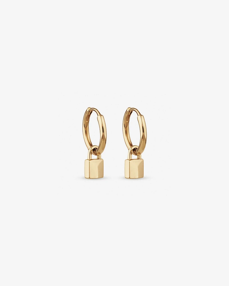 Boucles d'oreilles créoles Signature Lock Huggie en or jaune 10 carats