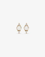 Three Stone Cultured Freshwater Pearl and Diamond Stud Earrings in 10kt Yellow Gold