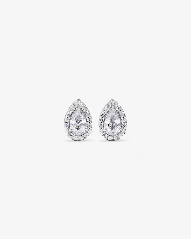 Pear Cubic Zirconia Halo Stud Earrings in Sterling Silver