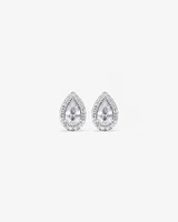 Pear Cubic Zirconia Halo Stud Earrings in Sterling Silver