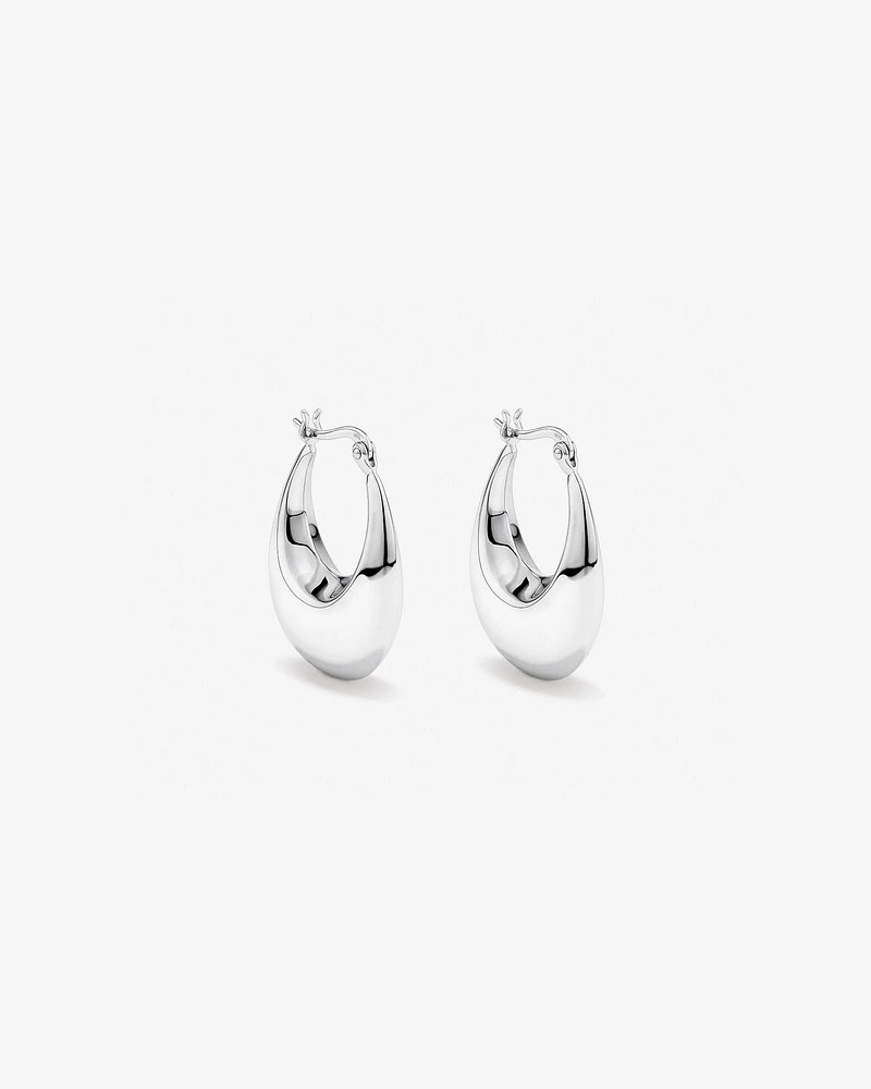 Boucles D'Oreilles Créoles Bombées Graduées En Argent Sterling