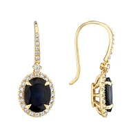 Oval Halo Earrings with Sapphire & 0.39 Carat TW of Diamonds in 14kt Yellow Gold