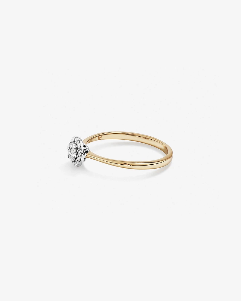 0.10 Carat TW Round Cluster Diamond Promise Ring in 10kt Yellow and White Gold