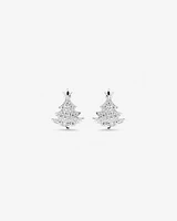 Cubic Zirconia Christmas Tree Stud Earrings in Sterling Silver