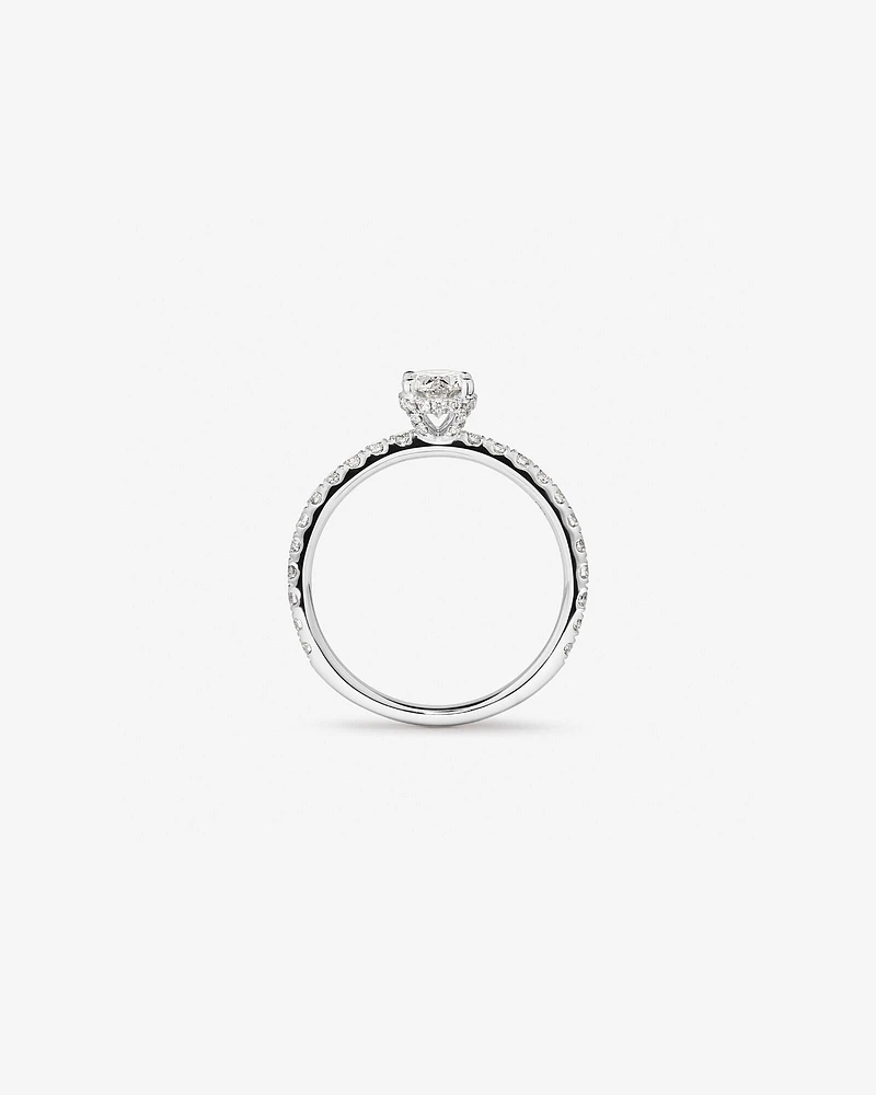 1,00 Carat Poids Total Bague De Fiançailles En Diamant Solitaire Coupe Ovale Avec Pavé Caché Et Halo, En Platine