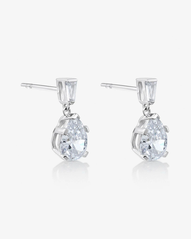 Pear Shape Cubic Zirconia Drop Stud Earrings in Sterling Silver