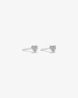 Fine Pave Diamond Heart Stud Earrings in Sterling Silver