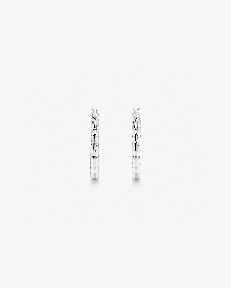 Diamond Cut Texture Hoop Earrings in Sterling Silver