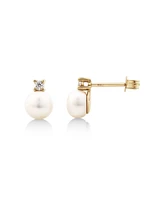 Drop Earrings with Cultured Freshwater Pearl & Diamond in 10kt Yellow Gold